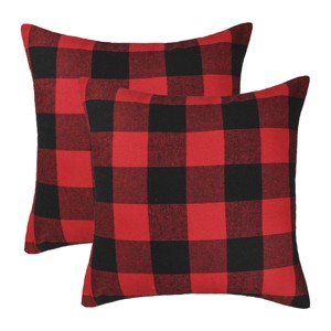 Set of 2 Christmas Buffalo Check Plaid Throw Pillow Covers Cushion Case for Farmhouse Home Decor Red and Black, 18 x 18 Inches - 1 of 4