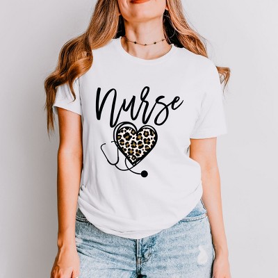 Simply Sage Market Leopard Nurse Heart Short Sleeve Tee - XS - White