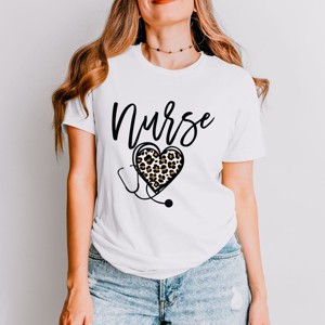 Simply Sage Market Leopard Nurse Heart Short Sleeve Tee - 2XL - White - 1 of 4