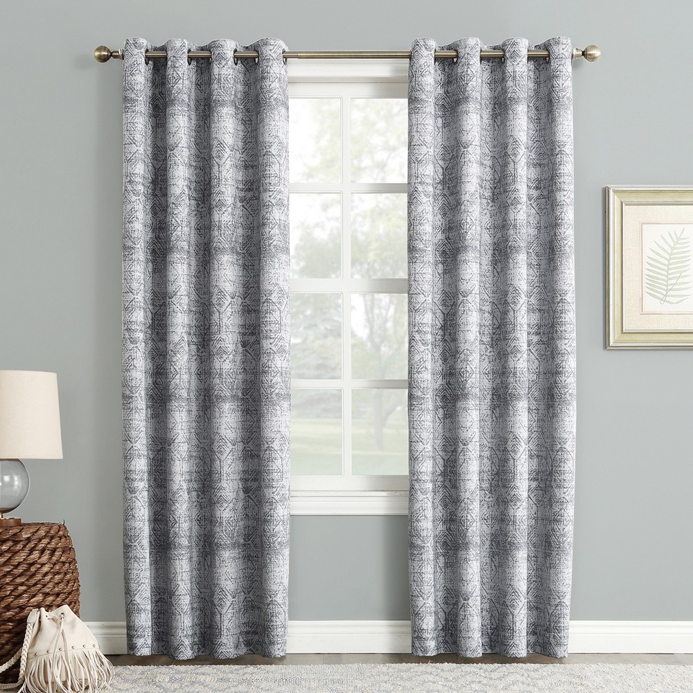 50"x63" Sun Zero Blackout Darren Distressed Woven Jacquard Grommet Curtain Panel Indigo Blue: Modern Thermal Insulated