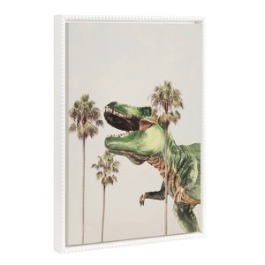 18"x24" Sylvie Beaded Dinosaur Framed Canvas by July Art Prints White - Kate & Laurel All Things Decor: Modern Style, Plastic Frame - 1 of 4