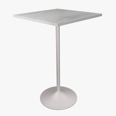 LeisureMod Verve 27" Sqaure Bar Height Dining Table - Modern Resin Top with White Steel Pedestal Base Counter Height Table for Kitchen, Home, and Pub