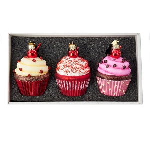 Kurt Adler Noble Gems™ Cupcake Glass Ornament Set, 3-Piece Box Set - 1 of 4