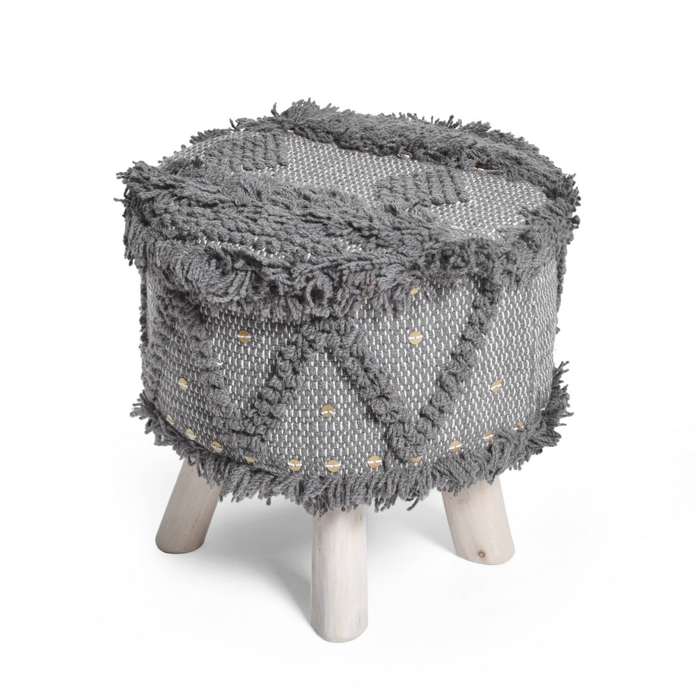 Photos - Pouffe / Bench Roja Handcrafted Metal Accents Boho Fabric Stool Gray - Christopher Knight