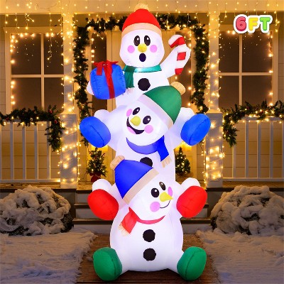 JOYFY 6 FT Christmas Inflatable Stacked Snowman with Build-in LEDs Inflatables for Xmas Party, Home Indoor Outdoor Yard Garden Lawn Winter Décor