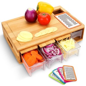 Cheer Collection Versatile Bamboo Cutting Board with 4 Graters and 4 Storage Trays with Lids - 1 of 4