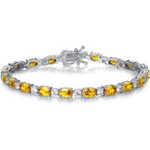 Sterling Silver Tennis Bracelet with Birthstone Charms, 7 Inch Fine Jewelry Christmas Gift for Women - 1 of 4