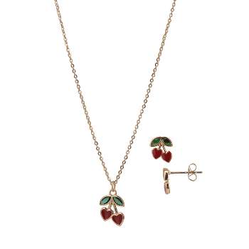 FAO Schwarz Gold Tone Cherry Necklace and Earring Set