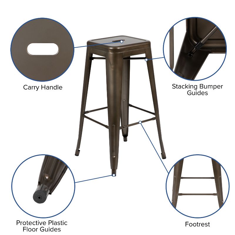 Emma and Oliver 4 Pack 30" High Metal Indoor Bar Stool - Stackable Stool, 5 of 14