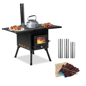 Karl Home | 40 in. Black Metal Patio Round Fire Pit with Grill - 1 of 4