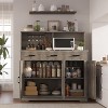 coucheta Farmhouse Sideboard Buffet with Microwave Stand, Barn Doors Coffee Bar Storage Cabinet with Drawers and Shelves, for Kitchen, Living Room - 3 of 4