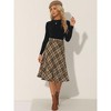 Allegra K Women's Vintage Tartan Plaid High Waist Belted Retro A-Line Midi Skirt - 4 of 4