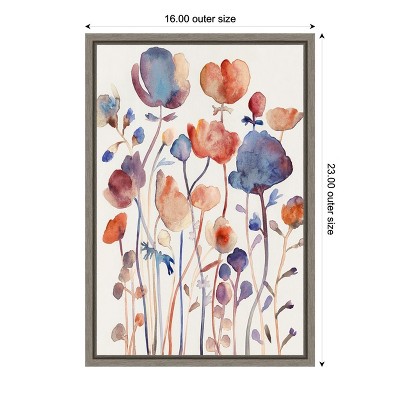Wild Flowers Abstract Watercolor Canvas Wall Art in Gray Frame