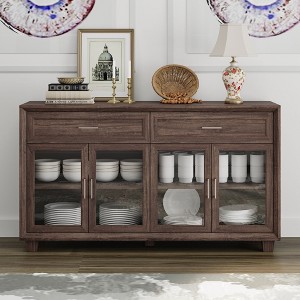 Famapy Wood - Grain Buffet Sideboard with Glass Doors & Drawers - Multi - Room Storage for Dining/Living Spaces Storage Cabinet - 1 of 4