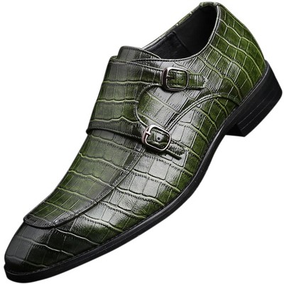 Santimon Mens Double Monk Strap Slip on Loafer Leather Formal Business Casual Dress Shoes Green