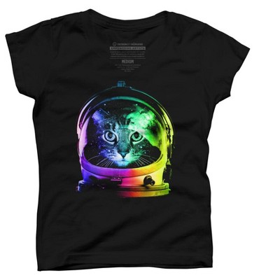 Girl's Design By Humans Astronaut Cat By clingcling T-Shirt