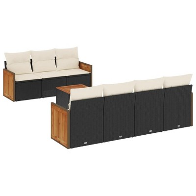 vidaXL Patio Sofa Set with Cushions Outdoor Furniture 8 Piece Poly Rattan - Black and Cream