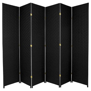 7 ft. Tall Woven Fiber Room Divider - Black (6 Panels): Oriental Furniture, Privacy Screen, Hardwood Frame - 1 of 3