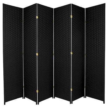 7 ft. Tall Woven Fiber Room Divider - Black (6 Panels)