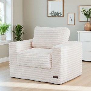 MAXYOYO Giant Bean Bag Chair, Striped Faux Fur Upholstered Floor Sofa with Pillows and Armrests - 1 of 4