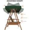 Wooden patio swing with adjustable canopy; 3-seater bench with removable cushion, ideal for backyard, garden, balcony, or poolside relaxation. - 4 of 4