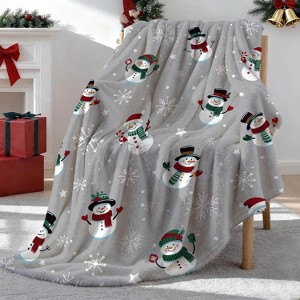 Lomsoe Gray Christmas Snowman & Snowflakes Print Flannel Blanket - All Seasons Soft and Warm Throw Blanket for Napping, Camping, Travel, Office - 1 of 4