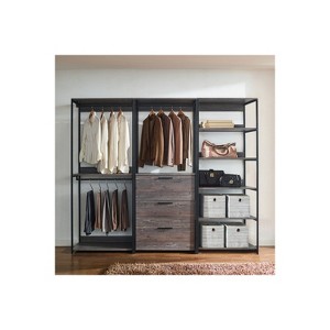 HomeStock Monica 96 in. W Rustic Gray Freestanding 3 Tower System 7 -Shelf Walk in Wood Closet System with Metal Frame - 1 of 4