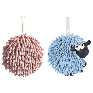 REGALWOVEN 2 Pcs Cute Comfortable Soft Absorbent Chenille Ball Fuzzy Hand Towel - 1 of 4