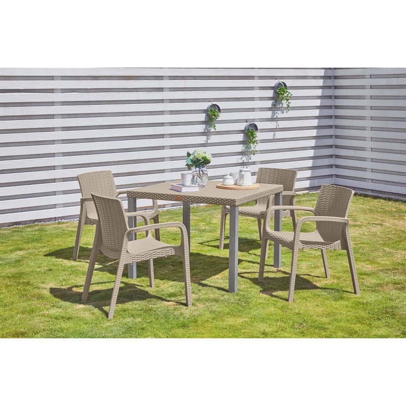 Outdoor Rattan Square Table with Stackable Arm Chairs - Lagoon
