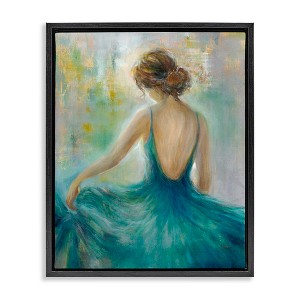 Stupell Industries Woman Green Dress Painting Floating Frame Canvas Art - 1 of 4