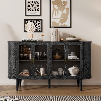 VYNXARIA Black Farmhouse Sideboard Cabinet£¬Stylish Wood Buffet with Glass Doors and Adjustable Shelves for Versatile Storage and Elegant Display