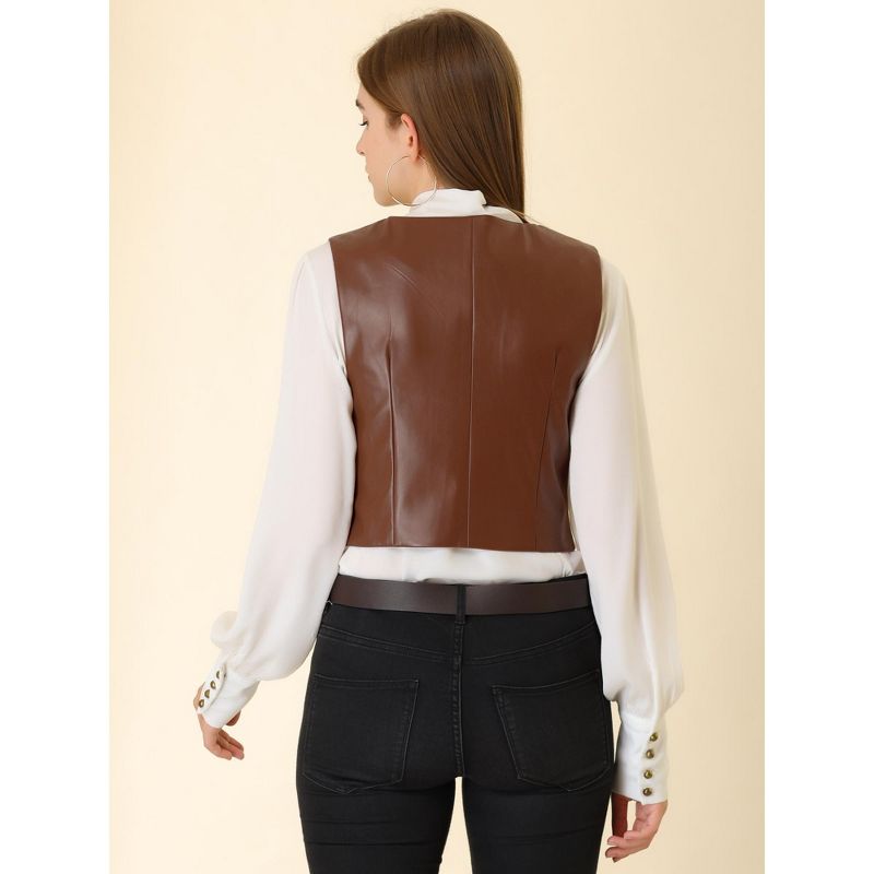 Allegra K Women's Sleeveless Versatile PU Faux Leather Suit Vest, 5 of 7