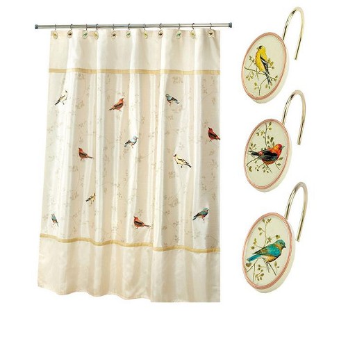 Avanti Linens Gilded Birds Shower Curtain Ivory 
