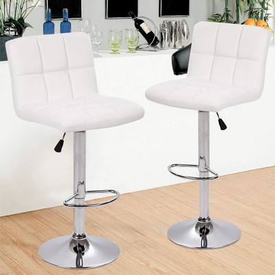 White Adjustable Swivel Bar Stools with Chrome Base, Set of 2