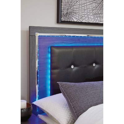 Queen/Full Lodanna Upholstered Panel Headboard Gray: LED Lights, Chrome Accents - Signature Design by Ashley