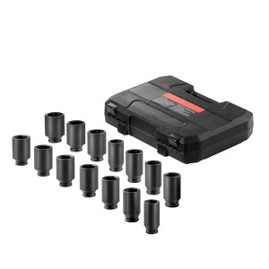 VEVOR Axle Nut Impact Socket Set, 1/2" Drive Deep 6+12-Point 14-Piece Metric Spindle Nut Socket Set, CR-V Heat Treated Large Socket Set Black - 1 of 4