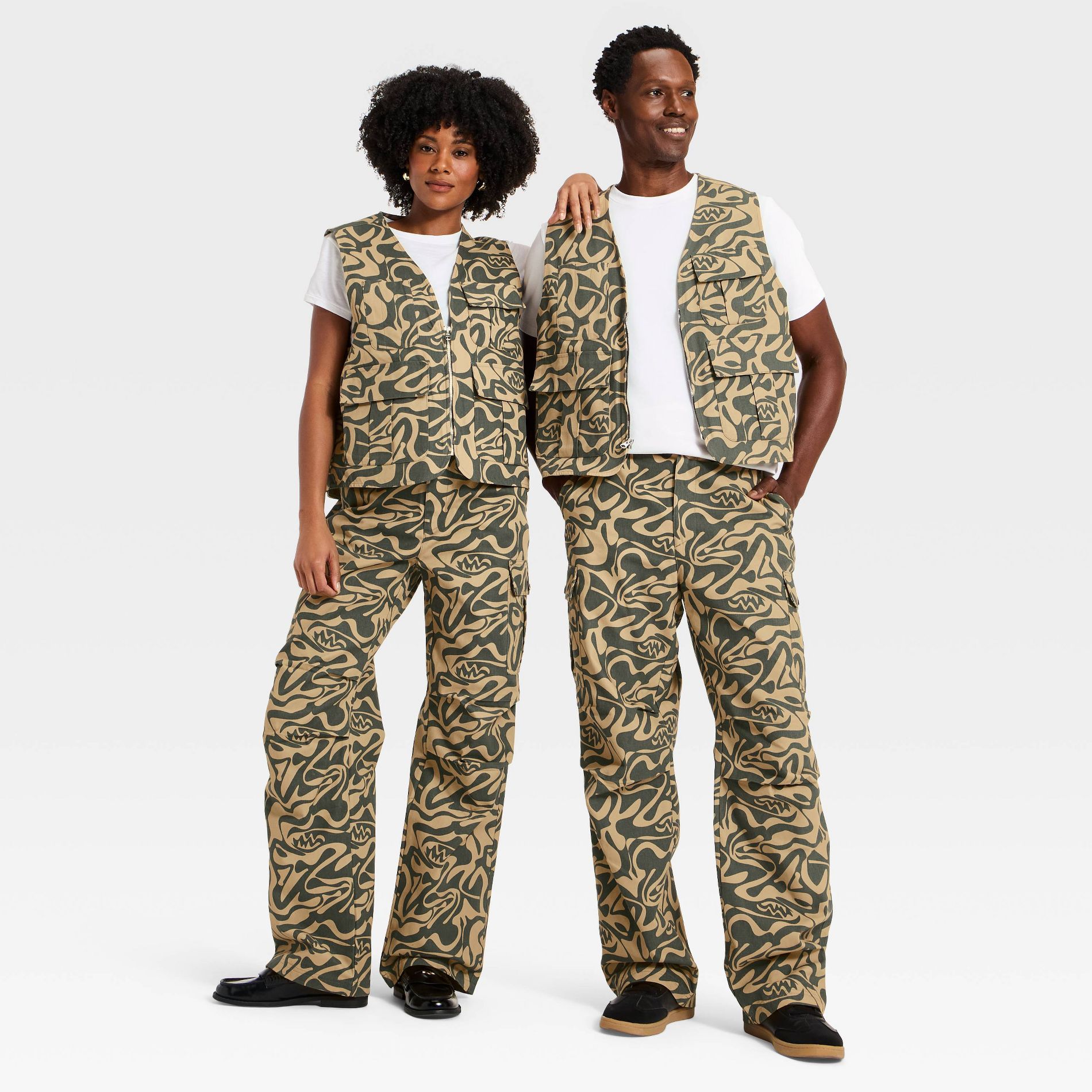 Black History Month Adult Mid-Rise Straight Leg Cargo Pants - Dark Green Abstract