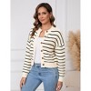 Women's Striped Cropped Cardigan with Front Button Down - Sweater Knit Outerwear for Everyday Wear,Apricot - L - 4 of 4
