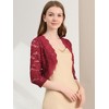 INSPIRE CHIC Women's Elegant 3/4 Sleeve Sheer Floral Lace Open Front Crop Shrug - 2 of 4