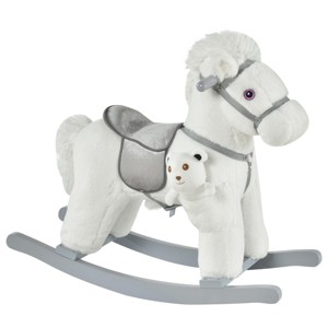 SEVOBAL Toy Vehicles Plush Ride On Rocking Horse with Bear Toy and Realistic Sounds for Kids, White, 25.5"*10.25"*21.75" - 1 of 4