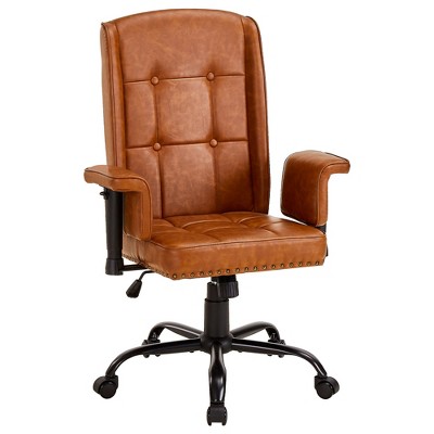 VECELO Ergonomic Leather Office Chair, Adjustable Swivel Desk Chair with Armrests & Lumbar Support, Black/Brown