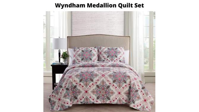 3pc Wyndham Pinsonic Reversible Quilt Set Beige - VCNY, 2 of 6, play video