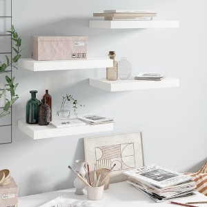 vidaXL Floating Wall Shelves 4 pcs High Gloss White 15.7 inches x9.1 inches x1.5 inches  MDF - 1 of 4