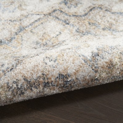 Silver Grey Medallion Low Pile Washable Area Rug