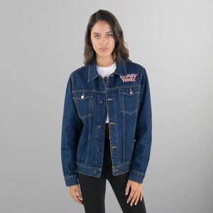 Members Only Women's Looney Tunes Denim Trucker Oversized Jacket - 1 of 4
