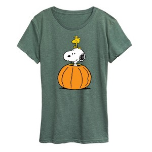 Women's - Peanuts - Snoopy Woodstock Pumpkin Short Sleeve Graphic T-Shirt - 1 of 4