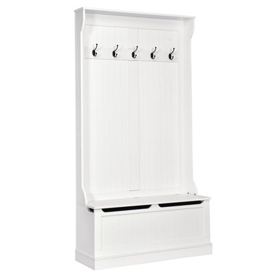 Tangkula 3-in-1 Entryway Hall Tree Storage Bench w/ Coat Racks & Shoe Bench & Cabinet