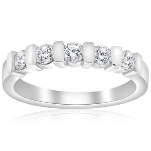 Pompeii3 1/2ct 5-Stone Diamond Bar Set Wedding 14k White Gold Bridal Ring - 1 of 4