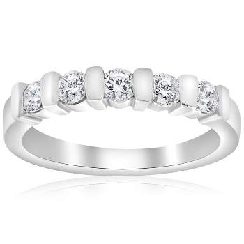 Pompeii3 1/2ct 5-Stone Diamond Bar Set Wedding 14k White Gold Bridal Ring