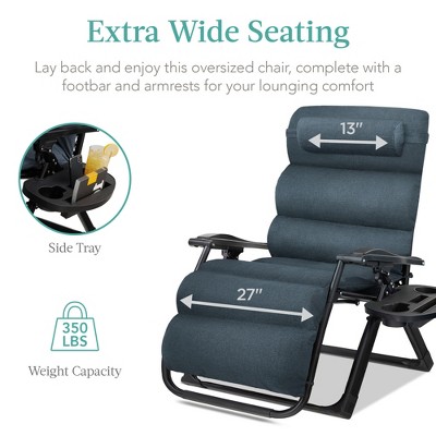 Graphite Blue Oversized Zero Gravity Lounger with Cushions and Arms